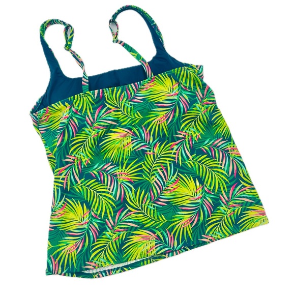 Lands' End Chlorine Resistant Square Neck Tankini Top Baltic Teal Palm Size 14 - Picture 14 of 17